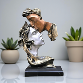 Adoration Kiss Couple Sculpture - Dual-Tone Metallic Polyresin Art