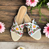 Garden Daisy Hand-Embroidered Block Heel Slides