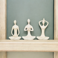Set of 3 Speckelld Meditation Figurines - Tranquil Polyresin Yoga Decor