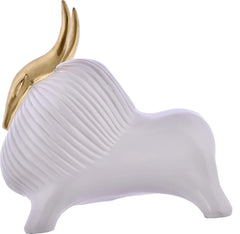 White Yak Sculpture for Home Decor with Golden Horned Decorative Showpiece.