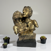 Passionate Embrace Romantic Couple - Antique Gold Polyresin Sculpture