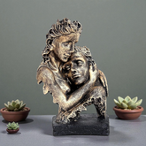 Deep Embrace Couple Sculpture - Antique Gold Comfort and Love Figurine