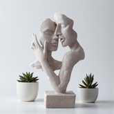 Minimalist Abstract Couple Kiss Sculpture - Sandstone Finish Polyresin Art