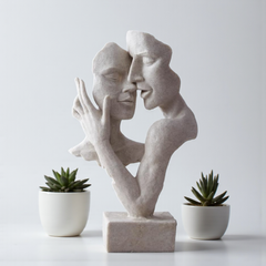 Minimalist Abstract Couple Kiss Sculpture - Sandstone Finish Polyresin Art