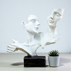 Fragmented Abstract Couple Sculpture - Textured White Polyresin Art Piece