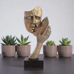 Consoling Embrace Abstract Sculpture - Verdigris and Gold Polyresin Art