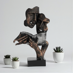 Shared Story Couple Sculpture - Abstract Bronze Polyresin Reading Figurine