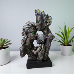 Golden Embrace Polyresin Couple Statue - Blue & Gold Romantic Figurine