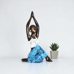 Yoga Gomukhasana Pose Figurine - Bronze & Blue Polyresin Meditation Sculpture