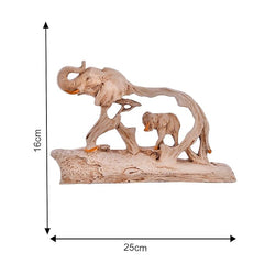 Savanna Elephant Family Sculpture - Rustic Wood-Look Polyresin Showpiece