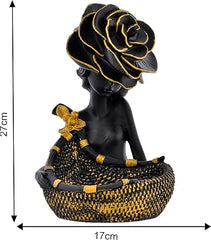 Black Lady with Basket Statue for Showpiece.