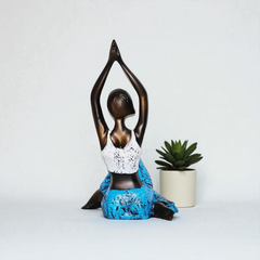 Yoga Gomukhasana Pose Figurine - Bronze & Blue Polyresin Meditation Sculpture