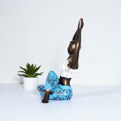Yoga Gomukhasana Pose Figurine - Bronze & Blue Polyresin Meditation Sculpture