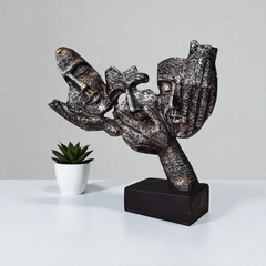 Whispers of Mystery Abstract Sculpture - Textured Pewter & Bronze Art Piece