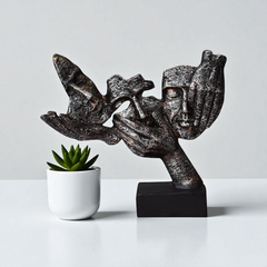 Whispers of Mystery Abstract Sculpture - Textured Pewter & Bronze Art Piece