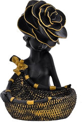 Black Lady with Basket Statue for Showpiece.