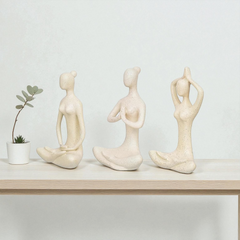 Set of 3 Speckelld Meditation Figurines - Tranquil Polyresin Yoga Decor