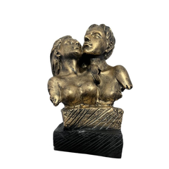 Passionate Embrace Romantic Couple - Antique Gold Polyresin Sculpture