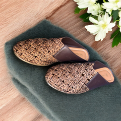 Artisan Woven Straw & Leather Backless Mules