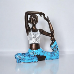 Yoga Pigeon Pose Figurine - Bronze & Blue Metallic Polyresin Sculpture