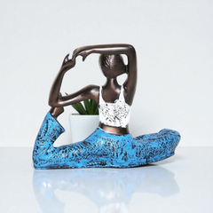 Yoga Pigeon Pose Figurine - Bronze & Blue Metallic Polyresin Sculpture