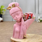 Decorative Flower Pink Lady Face with Basket Statue.