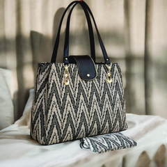 Structured Multi-Compartment Canvas Shoulder Handbag