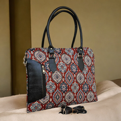 Elegant Canvas Laptop Tote with Genuine Leather Accents