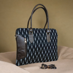 Elegant Canvas Laptop Tote with Genuine Leather Accents