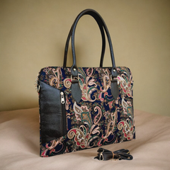 Elegant Canvas Laptop Tote with Genuine Leather Accents