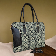 Elegant Canvas Laptop Tote with Genuine Leather Accents