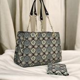 Ethnic Print Cotton Handbag with Chain Straps