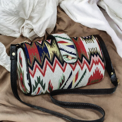 Multi-Color Tribal/Ikat Print Barrel Bag with Adjustable Strap