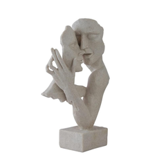 Minimalist Abstract Couple Kiss Sculpture - Sandstone Finish Polyresin Art