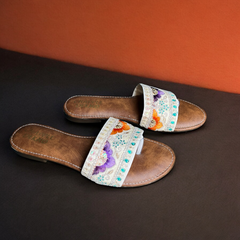 Elegant Pastel Floral & Paisley Embroidered Sliders