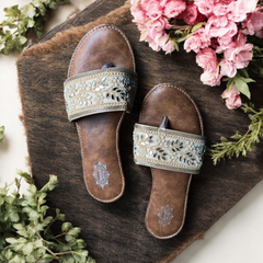 Glam Gold & Tan Mirror Kolhapuri-Style Flat Sandals