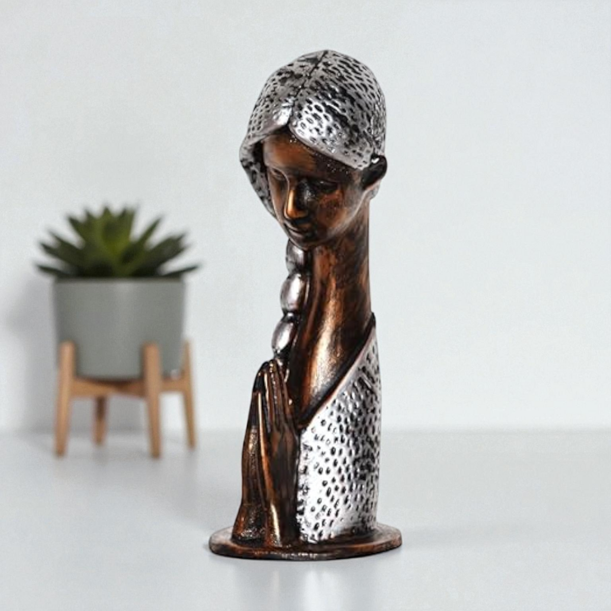 Textured Metallic Prayer Figurine - Abstract Polyresin Spiritual Showpiece