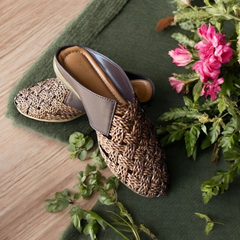 Artisan Woven Straw & Leather Backless Mules