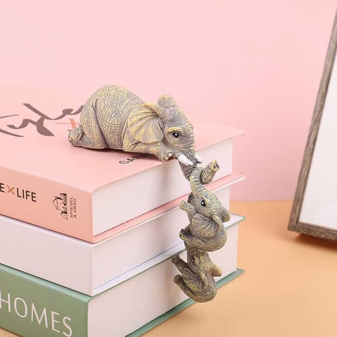 Climbing Elephant Book Nook Figurine - Set of 3 Playful Elephant Decor