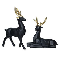 Black Lucky Handicraft Resin Animal Showpiece Deer Set.