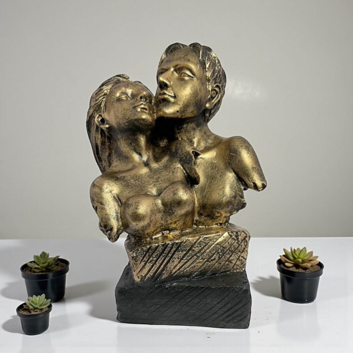 Passionate Embrace Romantic Couple - Antique Gold Polyresin Sculpture