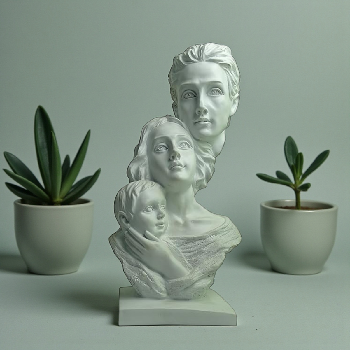 Classic White Family Polyresin Bust - Mother, Father, and Child Sculpture
