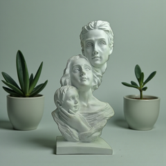 Classic White Family Polyresin Bust - Mother, Father, and Child Sculpture