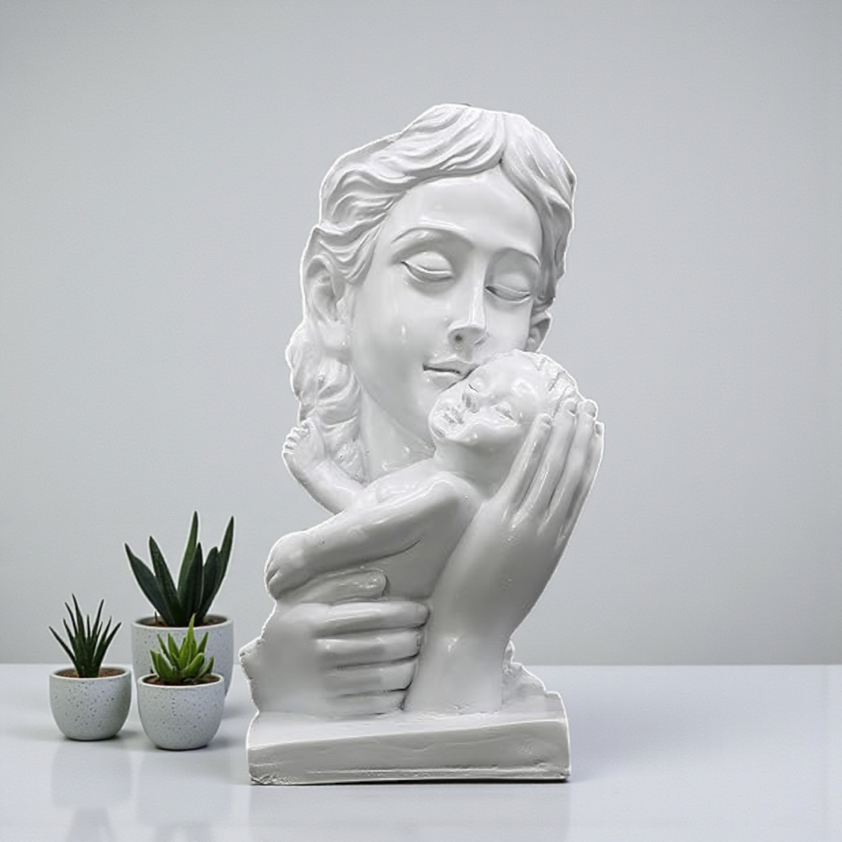 Serene Mother and Baby Polyresin Sculpture - Classic White Motherhood Statue