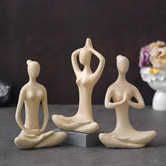 Set of 3 Speckelld Meditation Figurines - Tranquil Polyresin Yoga Decor