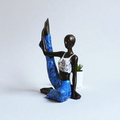 Yoga Compass Pose Figurine - Bronze & Blue Metallic Polyresin Sculpture