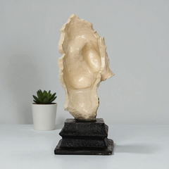 Abstract See No Evil Sculpture - Textured Beige and Gold Art Figurine