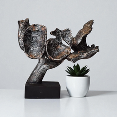 Whispers of Mystery Abstract Sculpture - Textured Pewter & Bronze Art Piece