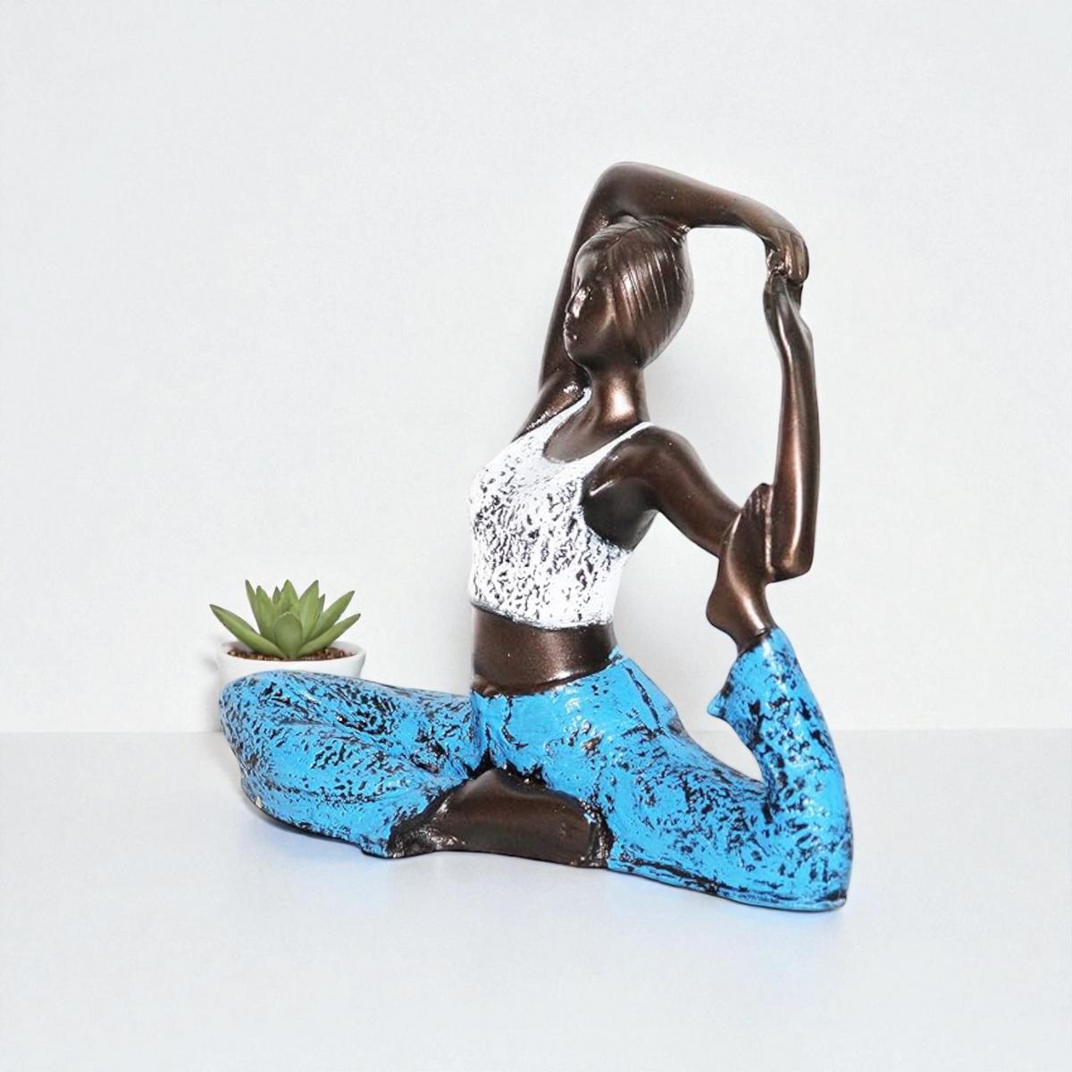 Yoga Pigeon Pose Figurine - Bronze & Blue Metallic Polyresin Sculpture