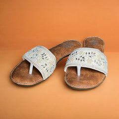 Embellished White & Silver Ethnic Flat Sandals